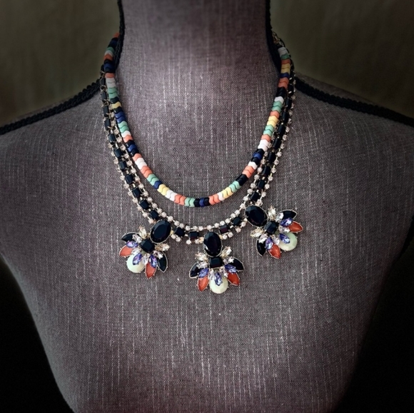 Susan Graver CZ Gemstone Beaded Rainbow Statement Collar Necklace in Gold-QVC - Picture 4 of 6